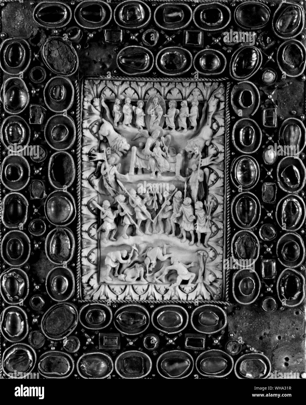 Elfenbein geschnitzt Abdeckung Psalter von Karl dem Kühnen, 9. Jahrhundert. Stockfoto