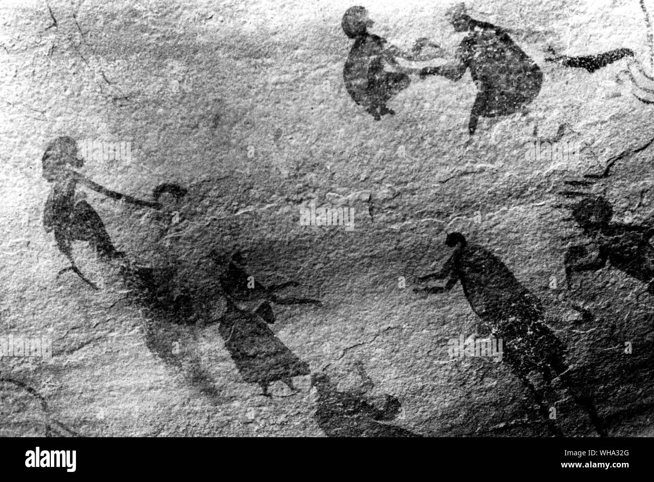 Der frühe Mensch: Tassili Gemälde in Algerien. Stockfoto