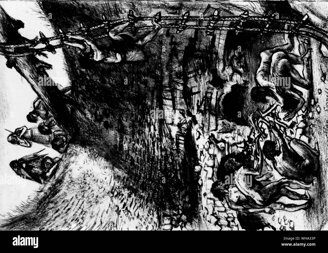Der frühe Mensch: "Grimes Graves.' Meeting - Norfolk zeigt eine junge Krabbeln durch eine Galerie von Pit I. Stockfoto