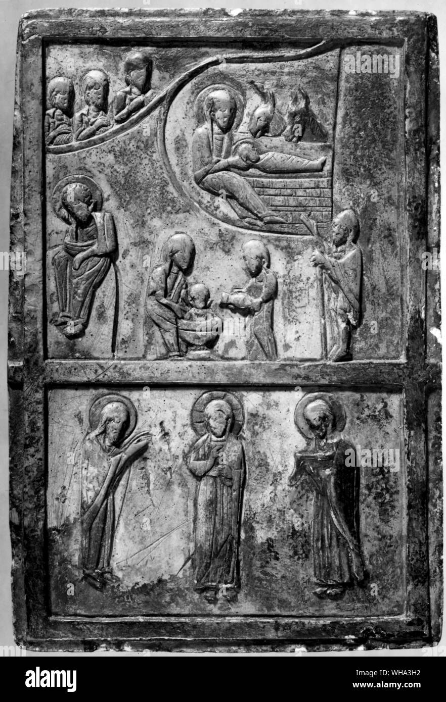 Die Geburt und die Verklärung. Entlastung in Steatit (untere portin fehlt und restauriert), Teil des großen Gremium von zwölf feste Byzantinischen, vermutlich aus dem 12. Jahrhundert. Stockfoto
