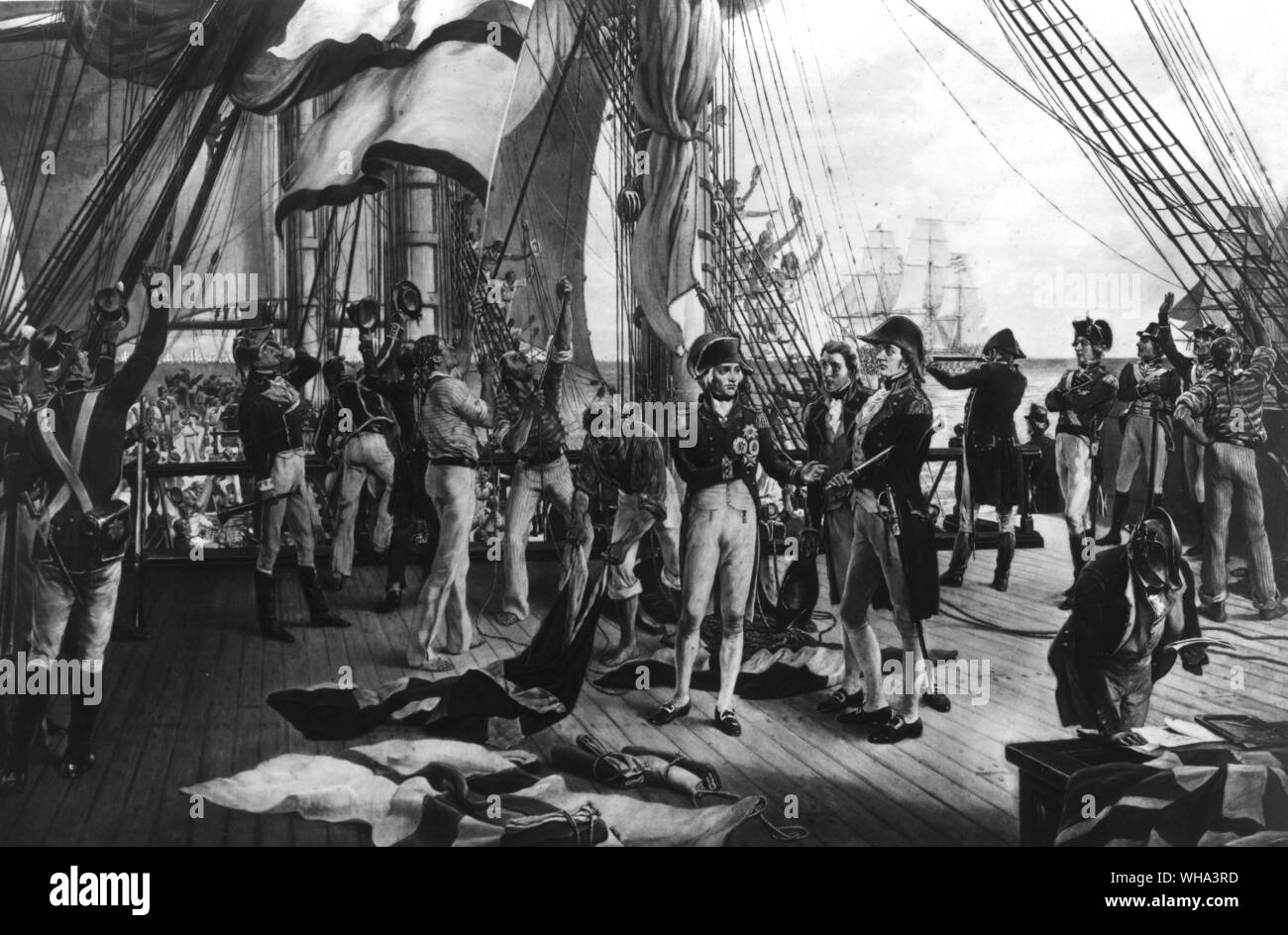 21. Oktober 1805. Admiral Lord Nelson Hebezeuge das Signal, England erwartet, dass jeder Mann usw... Stockfoto