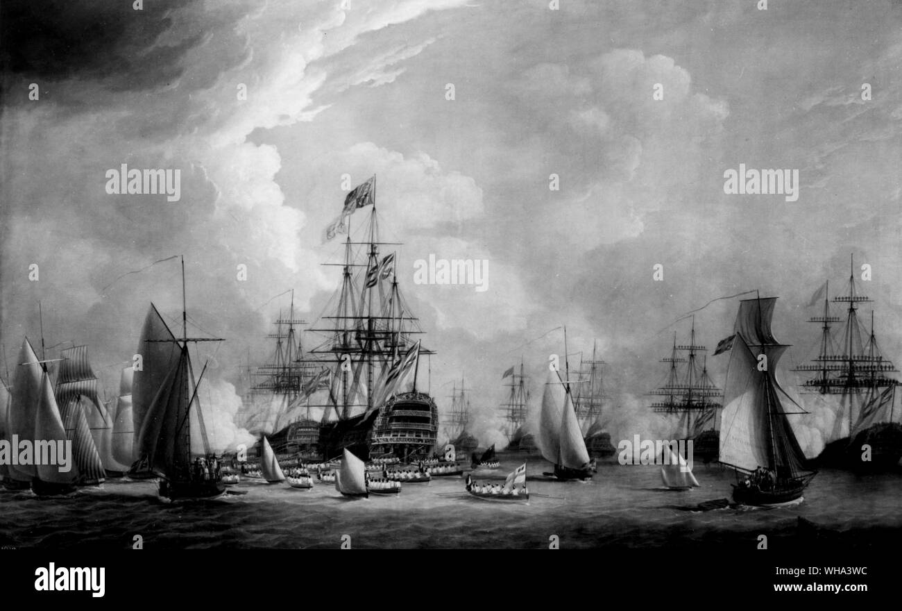 Schiffe, die in der Tätigkeit bei der Schlacht um die Saintes, 1782. Stockfoto