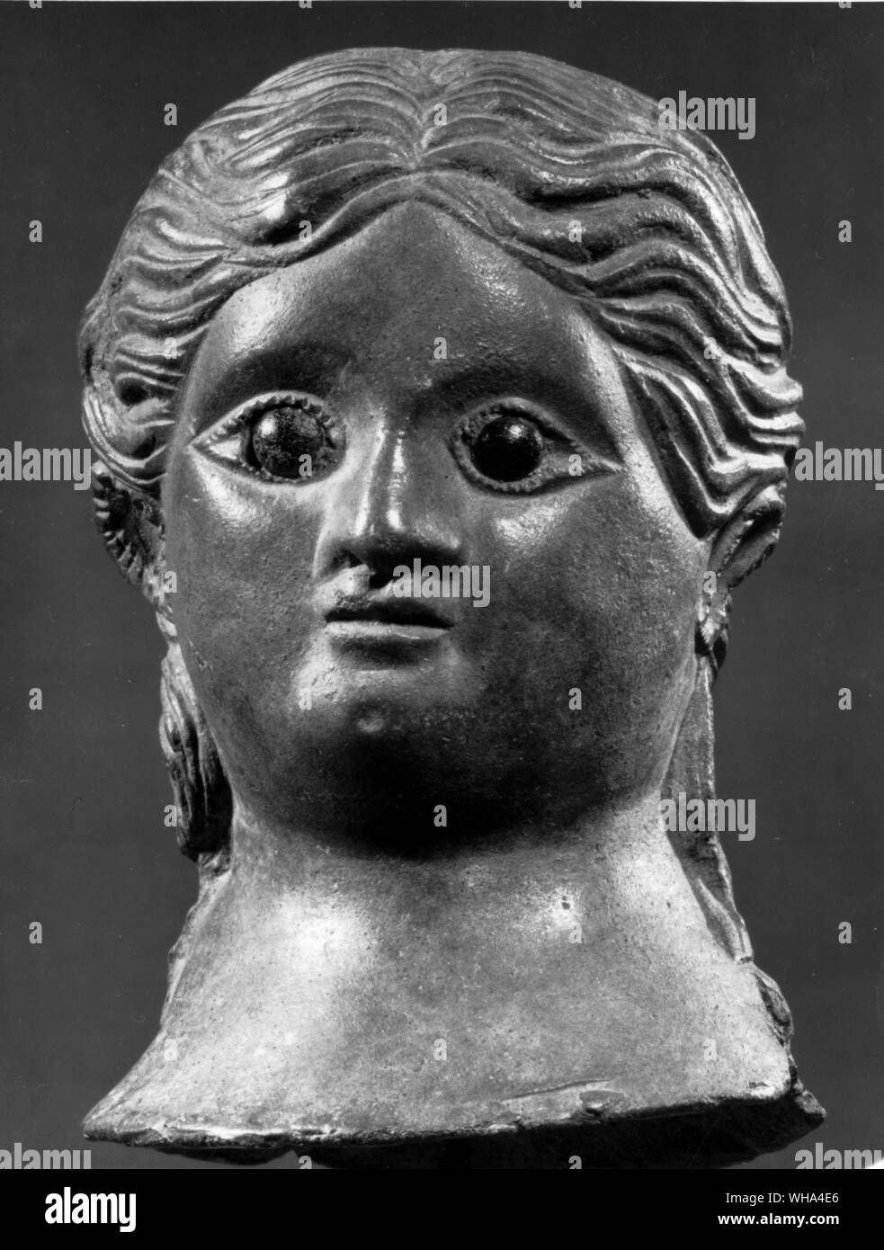 Winchester City Museum Kopf eines Mädchens bronze mit schwarzen Augen von Pebble 100-200 AD Stockfoto