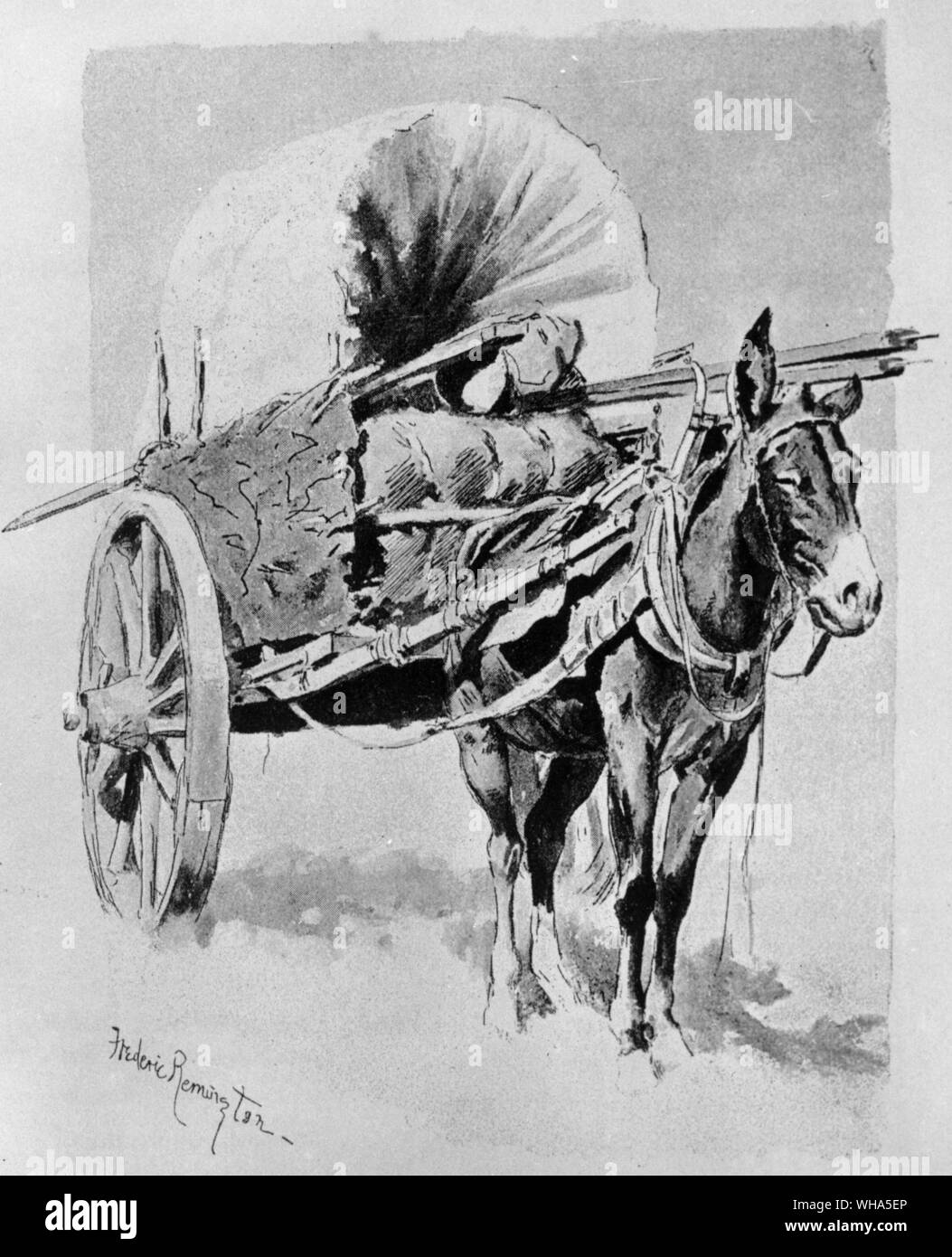 . Maultier gezogenen Warenkorb von Frederic Remington. Der Oregon Trail: Skizzen der Prairie und Rocky Mountain Leben von Francis Parkman. Stockfoto