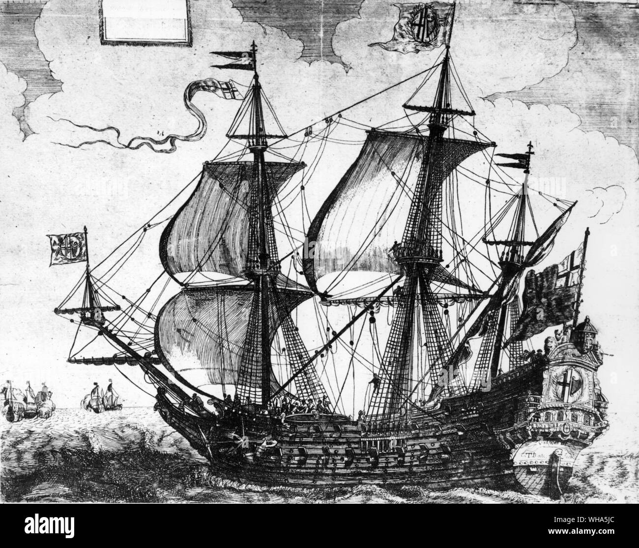 Niederländische Drucken des Britischen Commonwealth Kriegsschiff 1649-60 Stockfoto