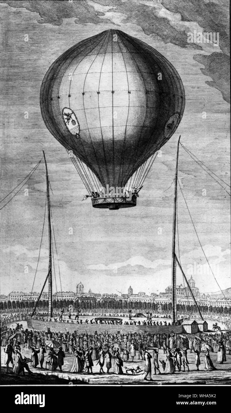 Ballon aufstieg in einem Montgolfier in Lyon. 1789 Stockfoto