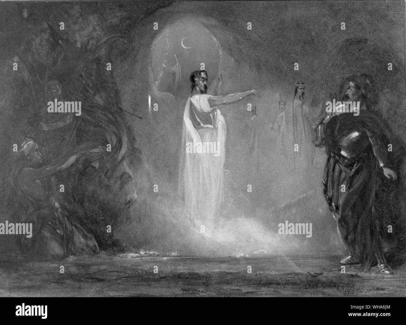 Szene aus Macbeth Szene 1, Banquo's Ghost von Charles Cattermole. 1859 Stockfoto