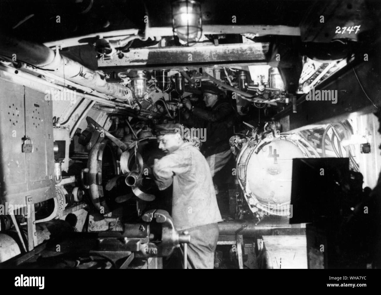 Innenraum der Torpedo Raum von einem U-Boot. Deutschen 1914-1918. . Stockfoto