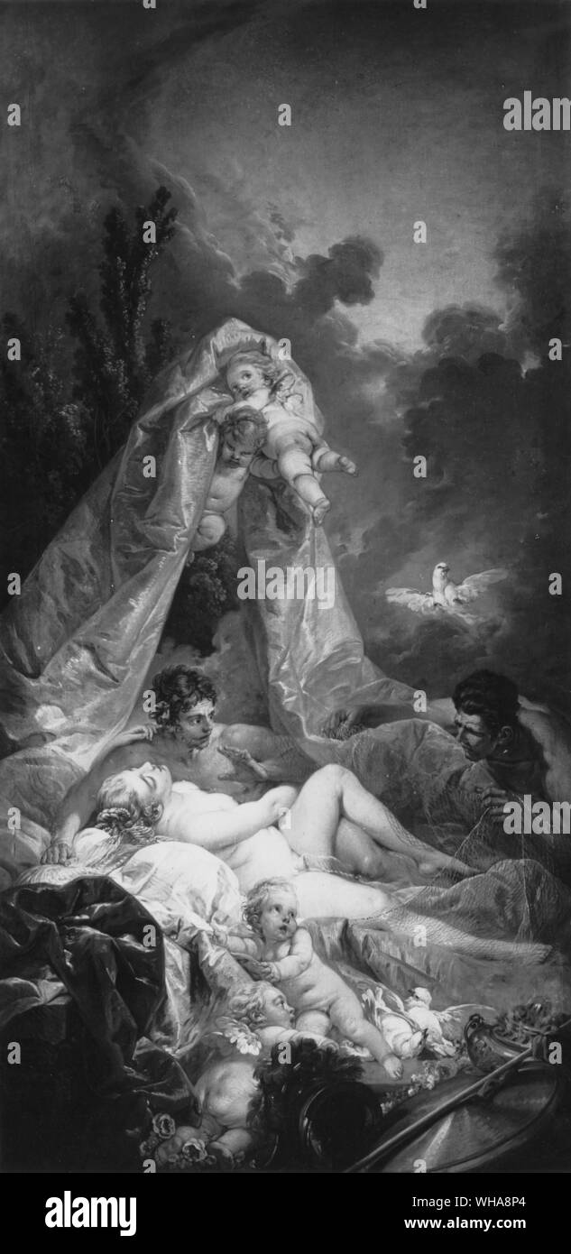 Ein Detail von Venus und Mars von Vulcan überrascht, von Francois Boucher aus dem Hotel d'Evreux, die einmal zu Madame de Pompadour gehörte. Stockfoto