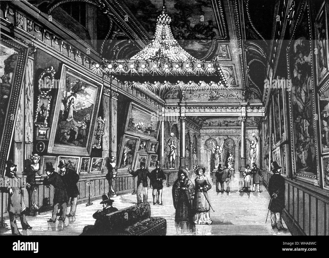 Innenräume der Amerikanischen. Galerie de Tableaux in New York Licht der Glühlampen erfunden von Edison Stockfoto