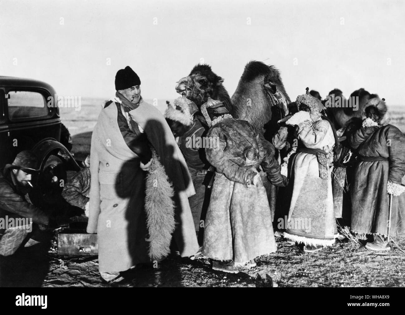 Sven Hedin im Camp von Belimiao November 1929. Stockfoto