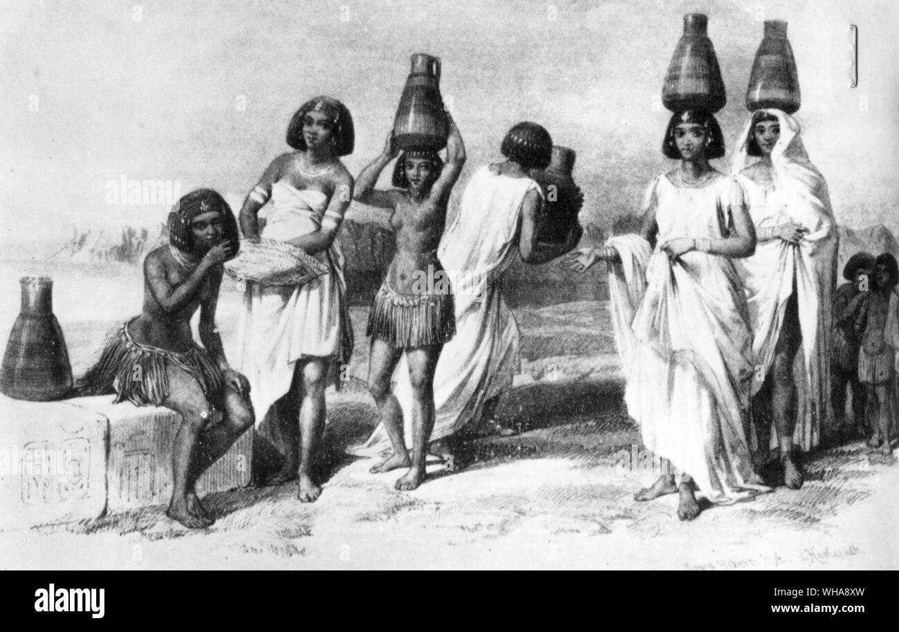 Es lohnt sich, nach Nubien zu sehen die Mädchen.... ihr Kleid und Ornamente waren die gleichen wie diejenigen, die in den Gräbern" vertreten. Die Schiffe auf dem Kopf Stockfoto