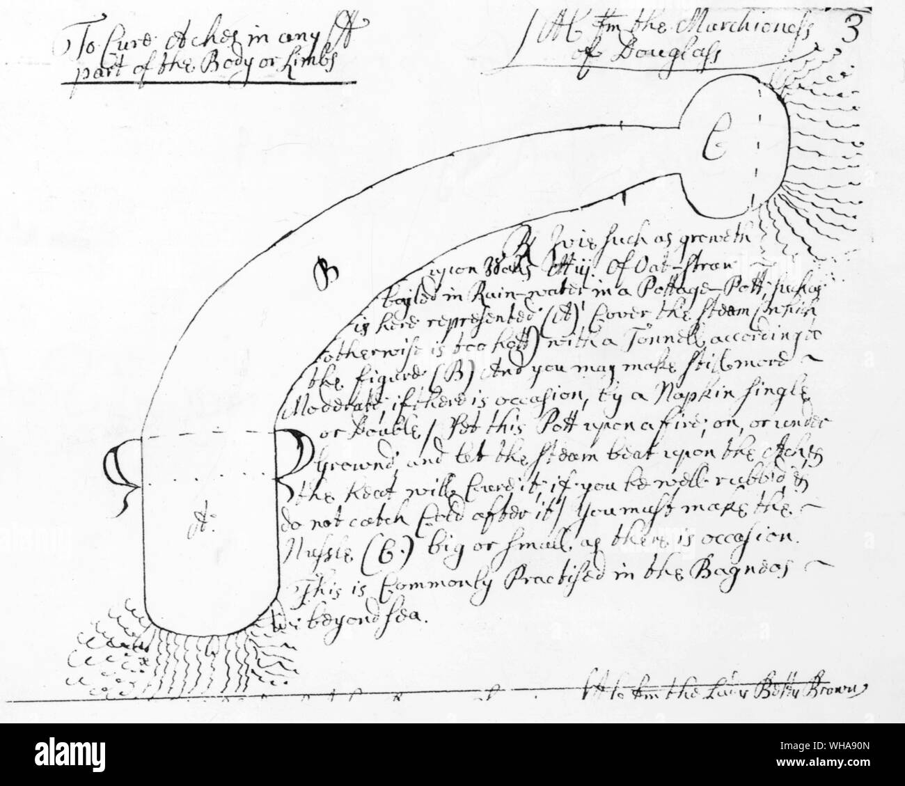 Medizinische Rezept für ein Einatmen. 3. Herzog von Argyll 1709. Zu Heilen Schmerzen in jedem Teil des Körpers oder der Gliedmaßen Stockfoto