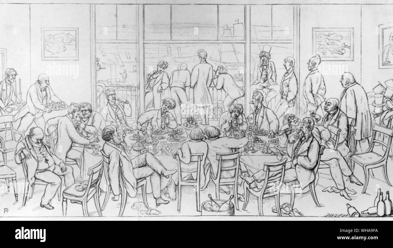 R Dalziel. Abendessen auf dem Fluss. c 1850. Aus der Vogelperspektive der Gesellschaft Stockfoto