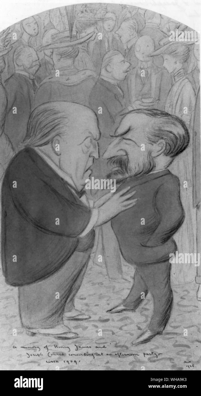 Henry James und Joseph Conrad im Gespräch an einem Nachmittag Partei. von Max Beerbohm. 1904 Stockfoto