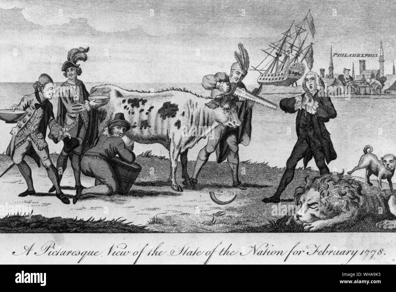 Einen malerischen Blick auf den Zustand der Nation für Februar 1778. Westminster Magazin Februar 1778 Stockfoto