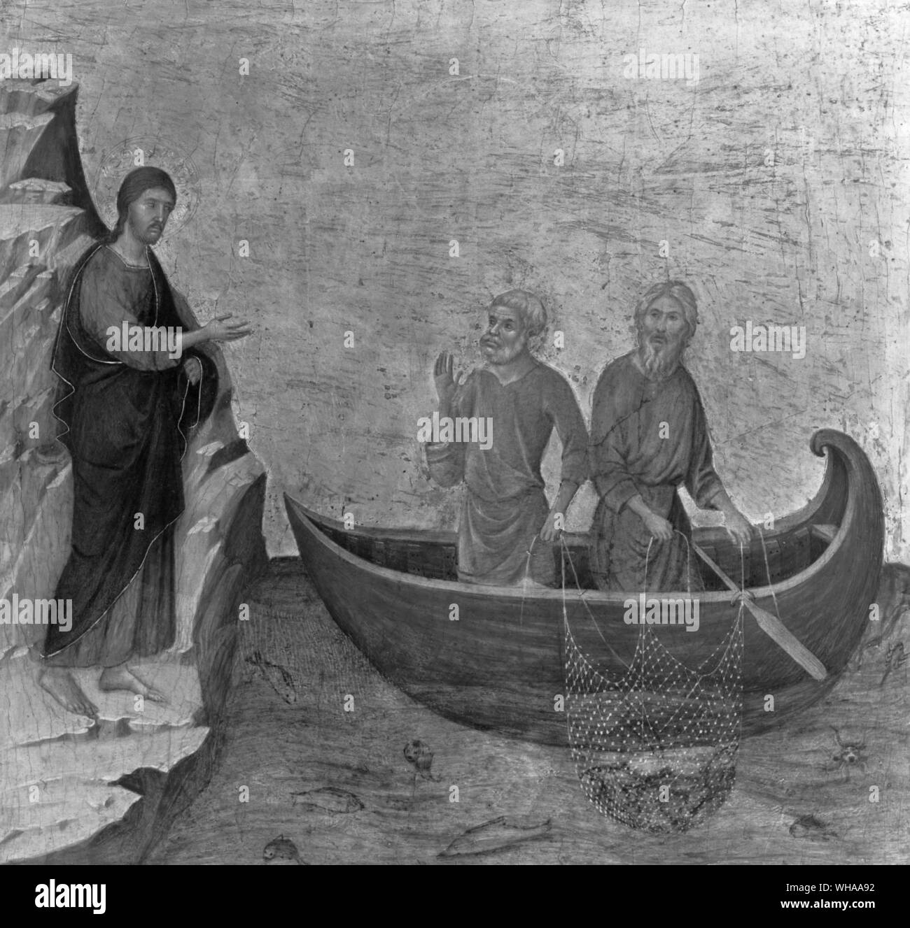 Die Berufung der Apostel Petrus und Andreas. von Duccio di Buoninsegna aktive 1278-1318/19. Stockfoto
