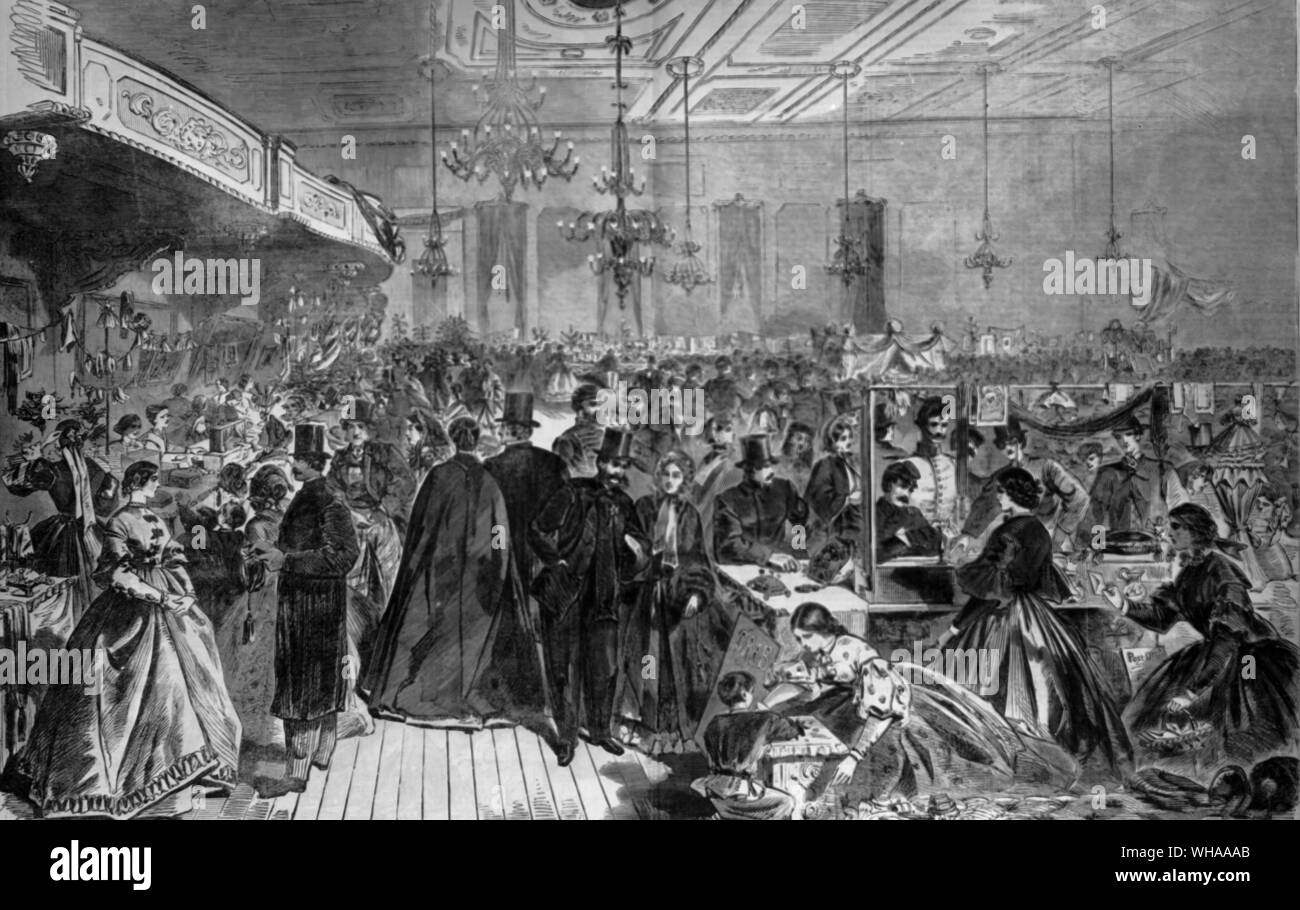 Große Messe in der Stadt Assembly Rooms 1861 gegeben. Gravur aus einer Zeichnung von Winslow Homer Stockfoto