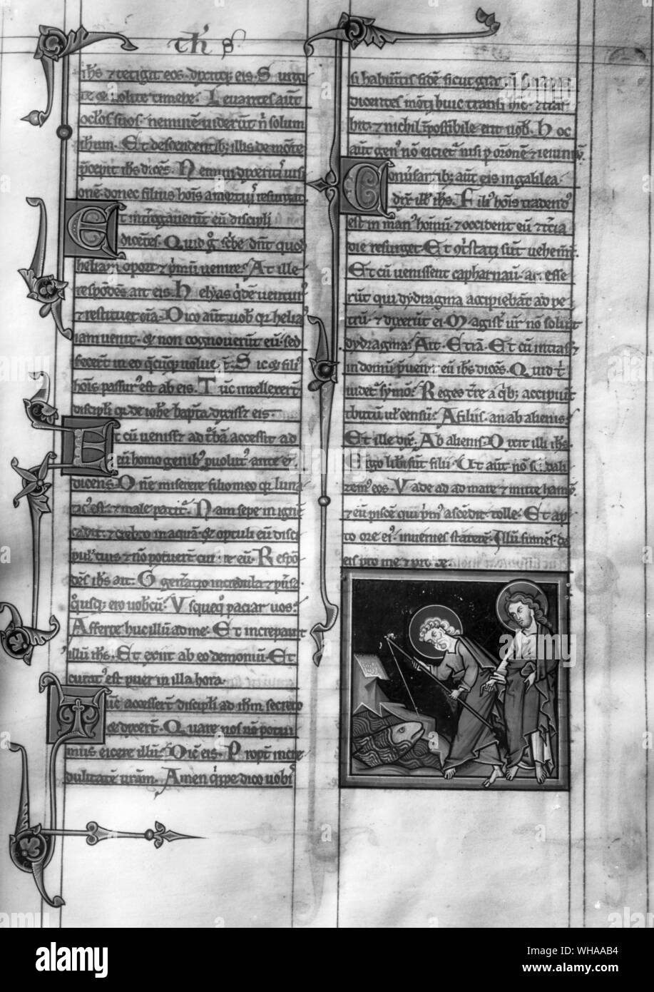 Peter Fang den Fisch mit dem Tempel Gebühren/Tribut Geld. c 1260 Stockfoto