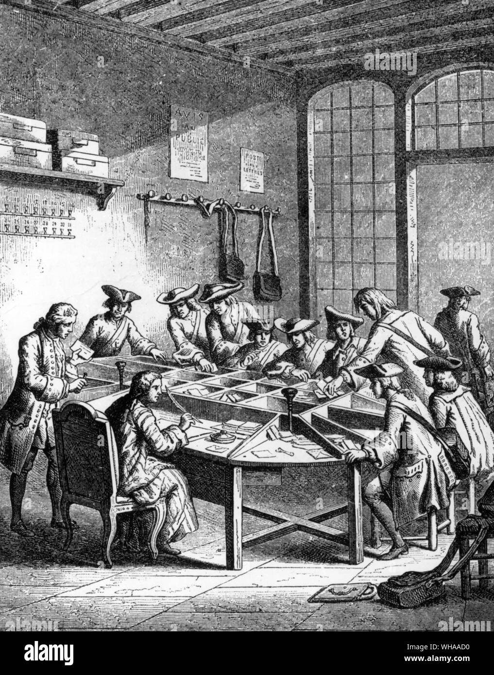 Un bureau de la Petite poste sous Louis XV. Die Post in der Zeit von Louis XV. Stockfoto
