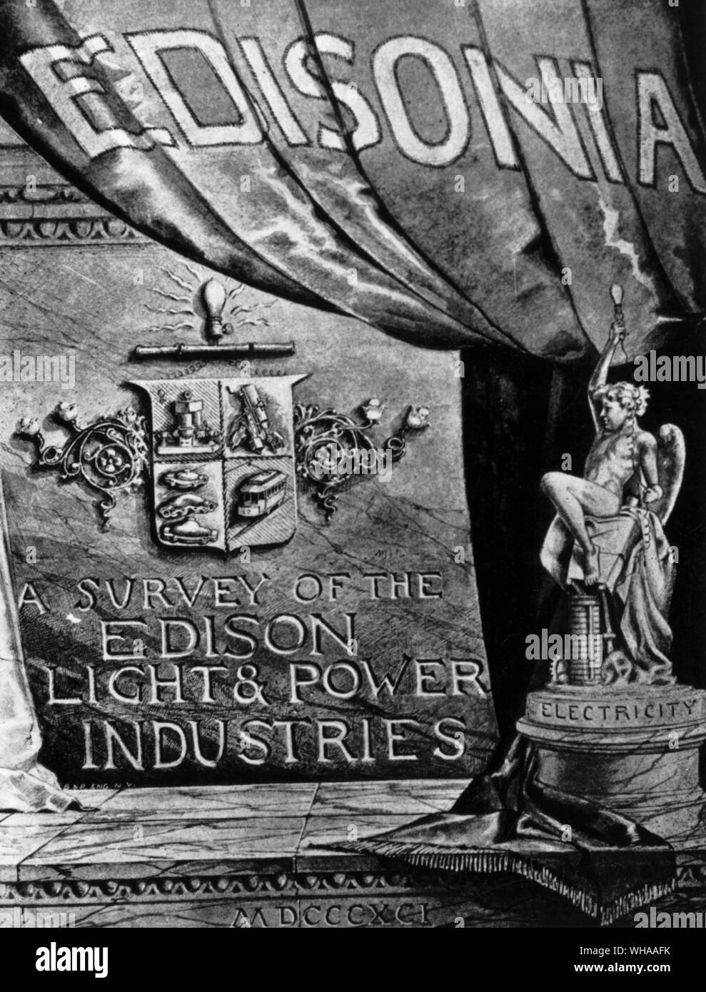 Frontispiz zu Ergänzen der Elektrotechnik 1891. Eine Umfrage des Edison Light & Power Industries Stockfoto