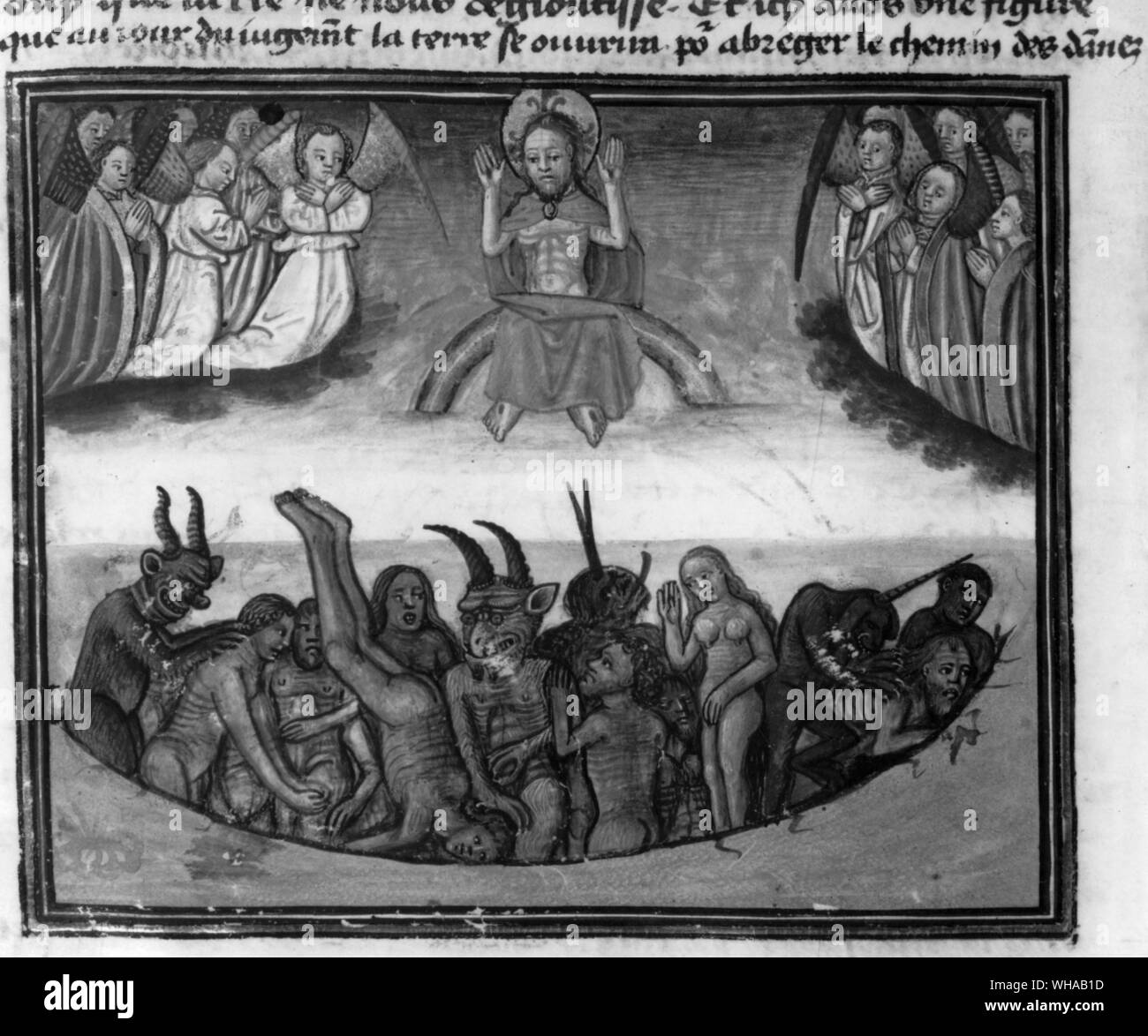 Abhandlung über Anti Christ, Gericht, Himmel und Hölle, Französisch aus dem 15. Jahrhundert. Abstieg in die Hölle verdammt. Stockfoto