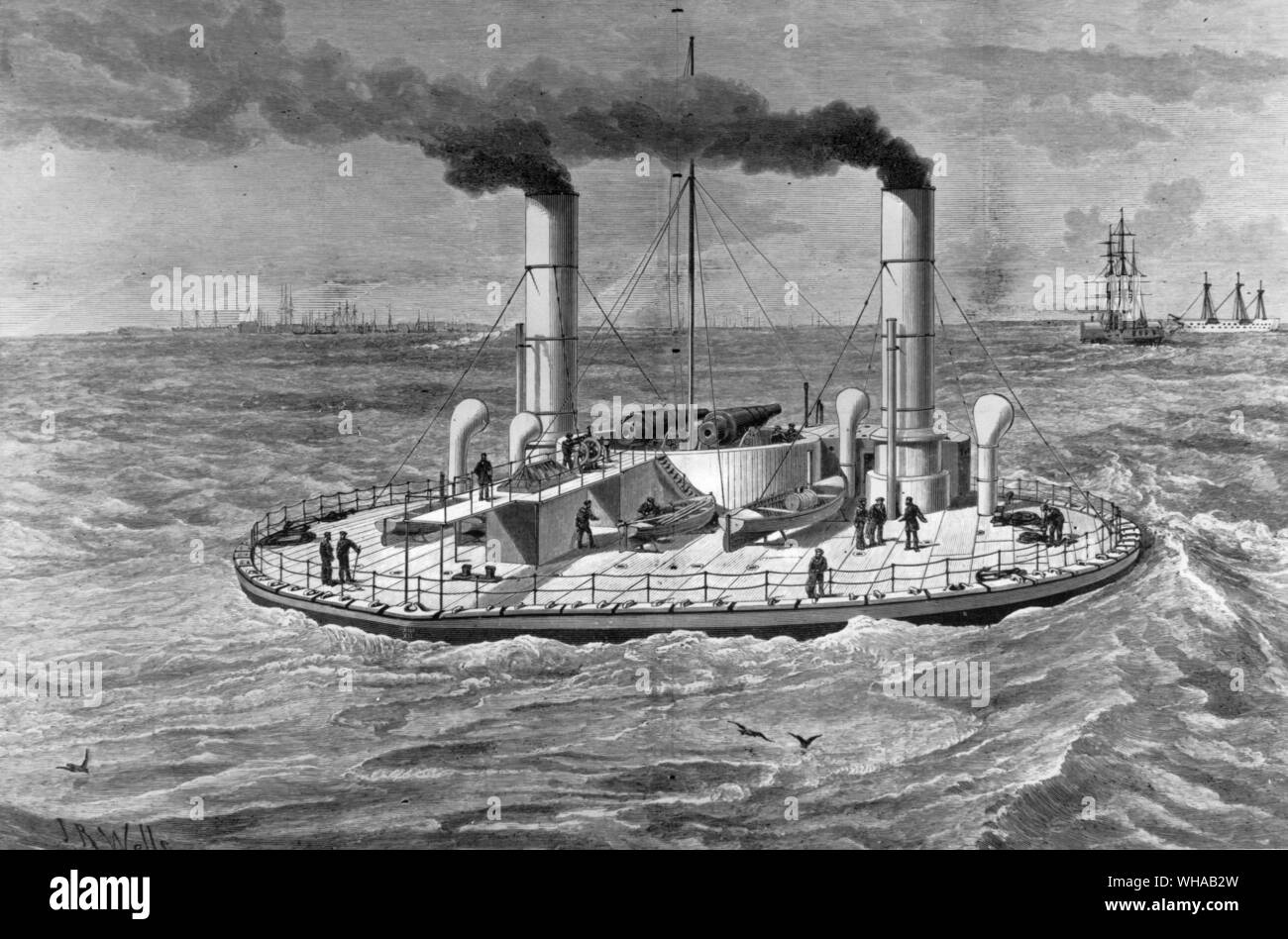 Russische Küstenschutz Schiff Novgorod von der Gravur in ILN 1876. startete 1873 Stockfoto
