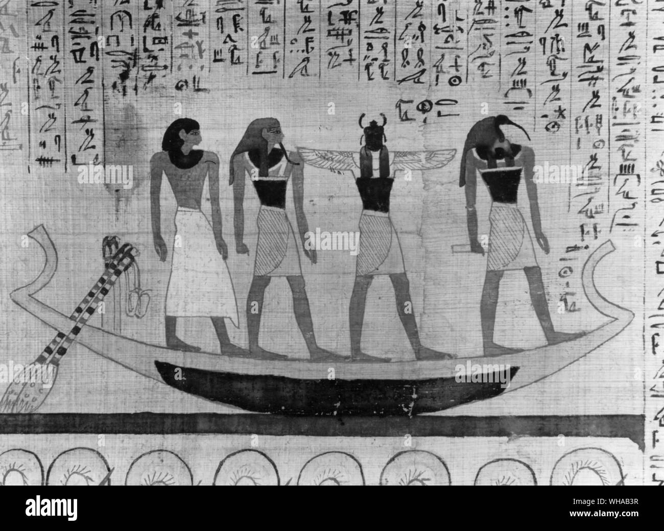 Ägyptische Ruderboot aus einem Papyrus im Louvre Stockfoto