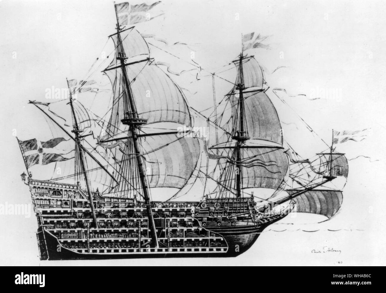 Nils Stodberg's Konzeption der Kriegsschiff Wasa auf Taucher berichten. Die Wasa hatte ein desplacement von rund 1.400 Tonnen. Wasa Wiederaufbau Stockfoto
