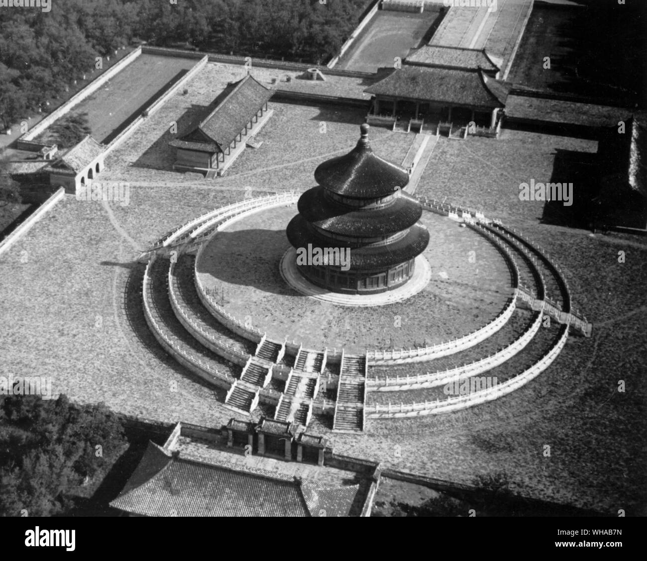 Die drei abgestuften Altar im Tempel des Himmels, Peking, an dem ein Konto des vergangenen Jahres geliefert wurde. Stockfoto