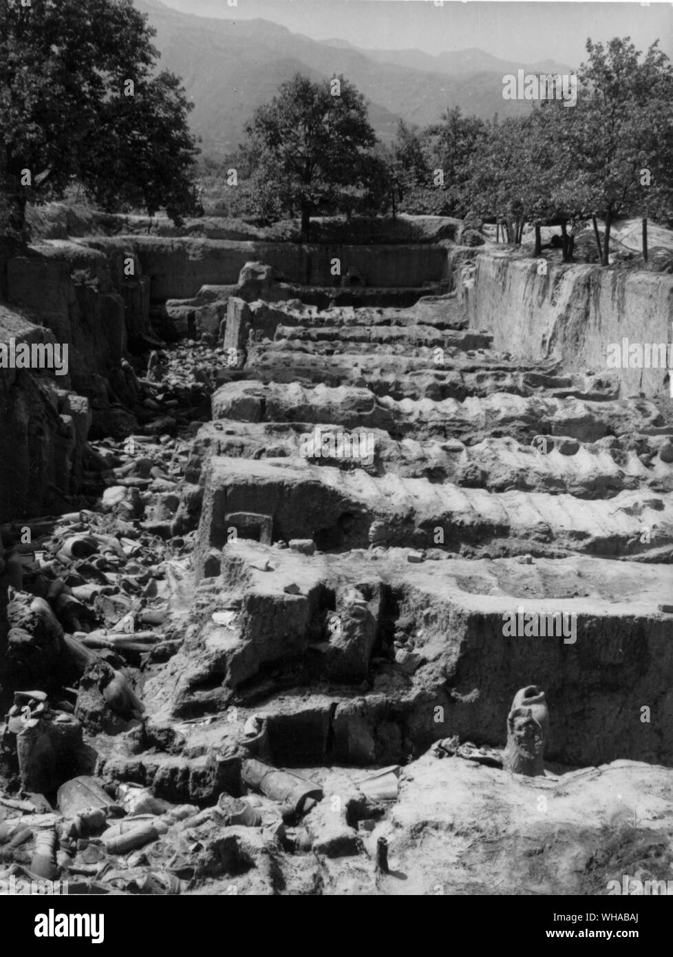 Die frühen Phasen der Aushub der Grube Nr. 1 im Jahr 1974. Die Site wurde gefunden, als eine Reihe von Brunnen gegraben werden, Stockfoto
