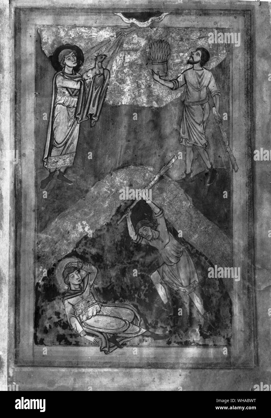 Das Opfer von Kain und Abel und die Tötung von Abel Stockfoto