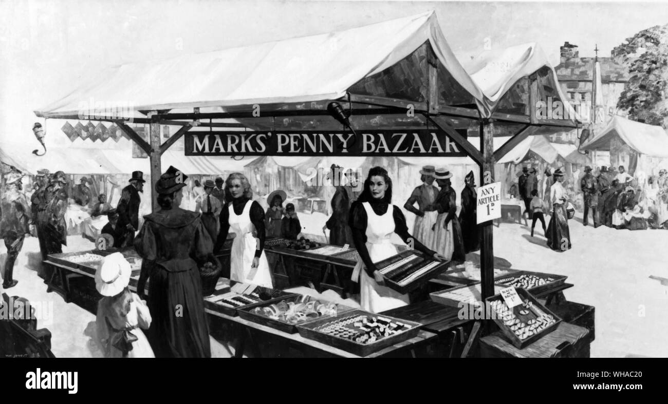Die Anfänge von Marks & Spencer. Künstler Eindruck der 'Original' Stall in den 1880er Jahren Stockfoto