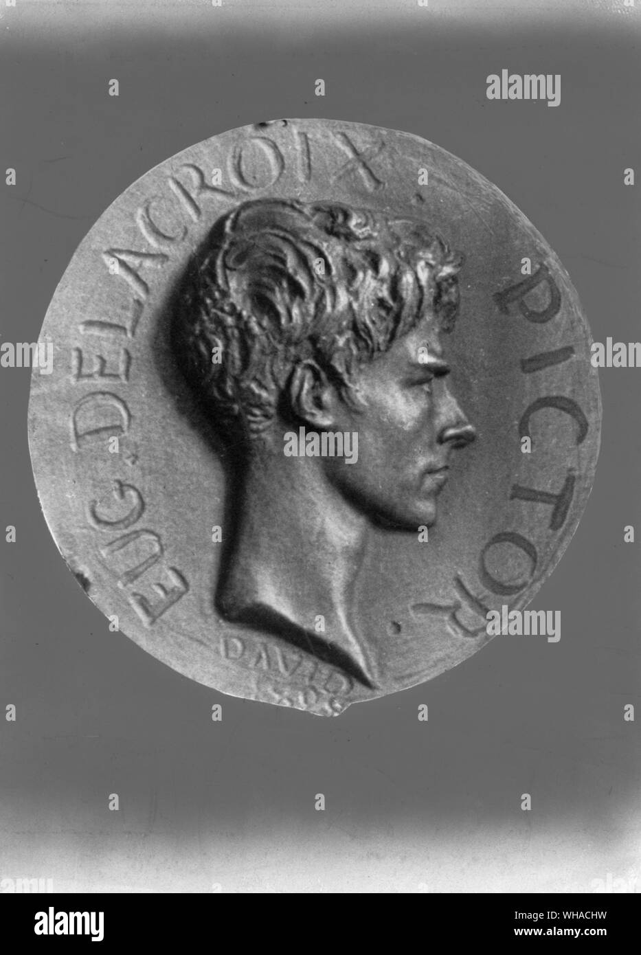 David D'Angers. Medaille mit Profil von Delacroix 1828. Stockfoto