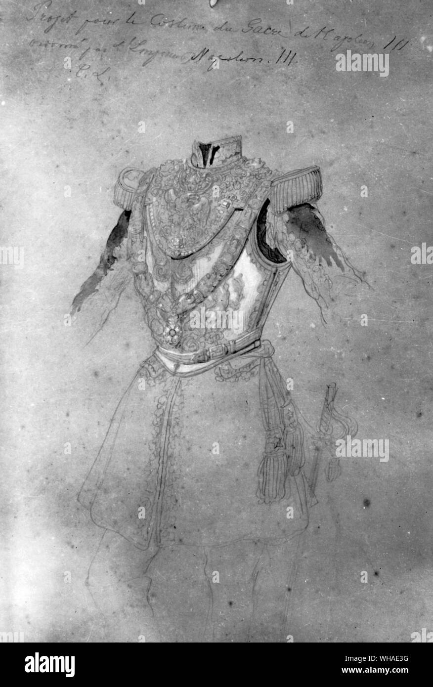 Design für Kostüm für die Krönung von Napoleon III. Die Krönung fand nicht statt. Stockfoto