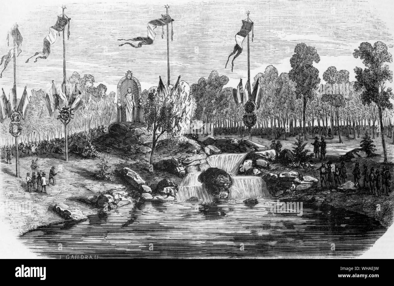 Von L'Illustration 15. April 1854. Die Einweihung des künstlichen Stream in den Bois de Boulogne 8. April 1854 Stockfoto
