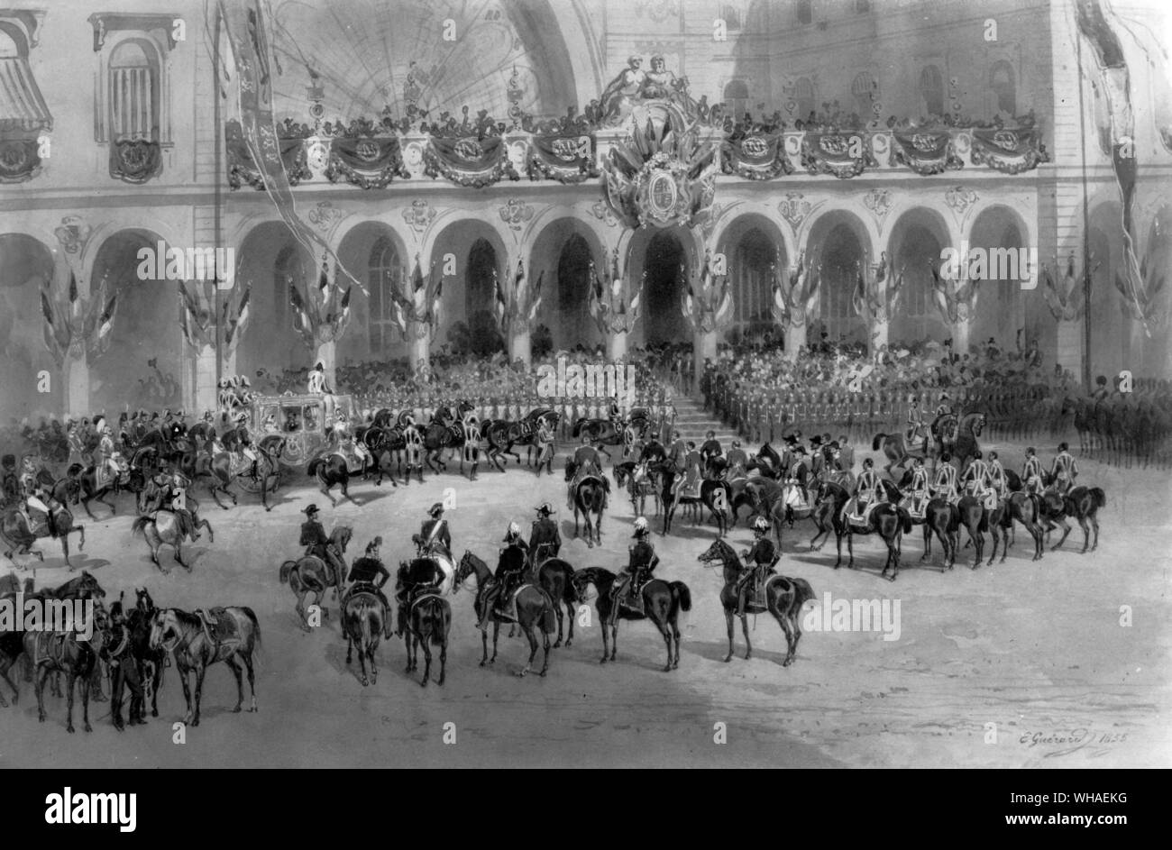 E Guerard. Die Abfahrt von Victoria und Albert von der Gare de Strasbourg 27. August 1855 Stockfoto