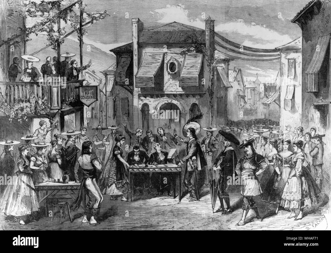 Szene aus "La Perichole von Jacques Offenbach als am Theater des Varietés durchgeführt. Paris. Hortense Schneider spielte die Leitung Stockfoto