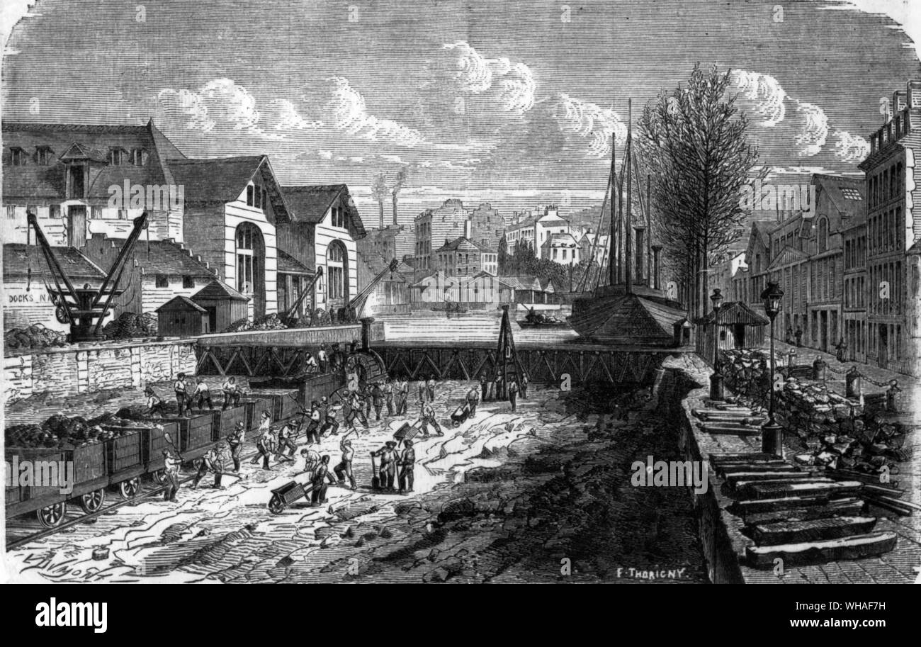 Von Le Monde Illustre. 1. Januar 1860. Die Arbeit an der Vertiefung des Canal Saint Martin Paris Stockfoto