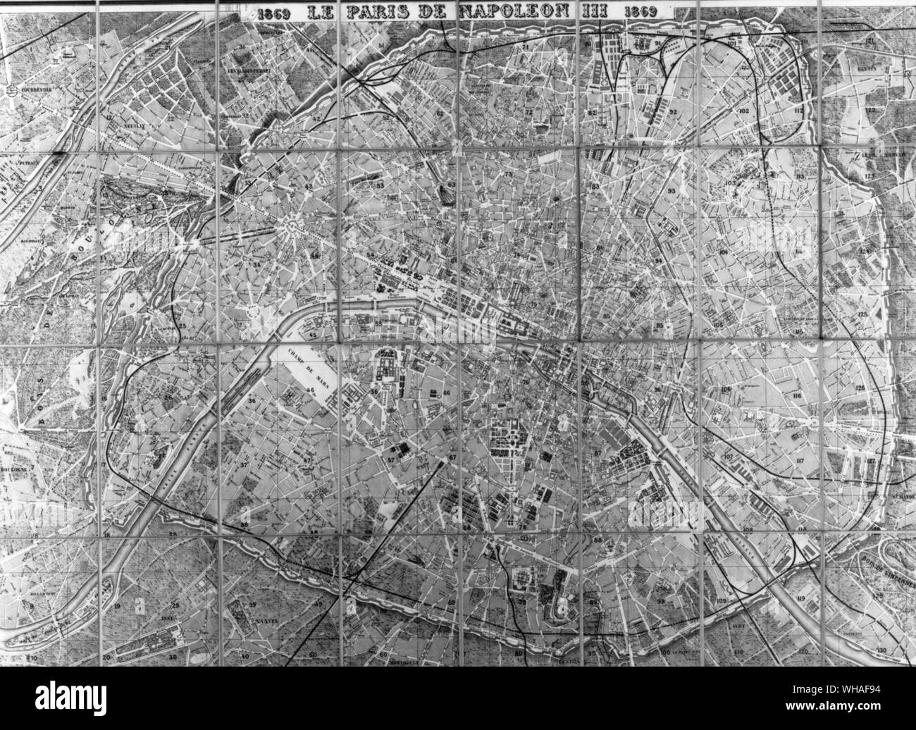 Eine Karte von Paris 1869 Stockfoto