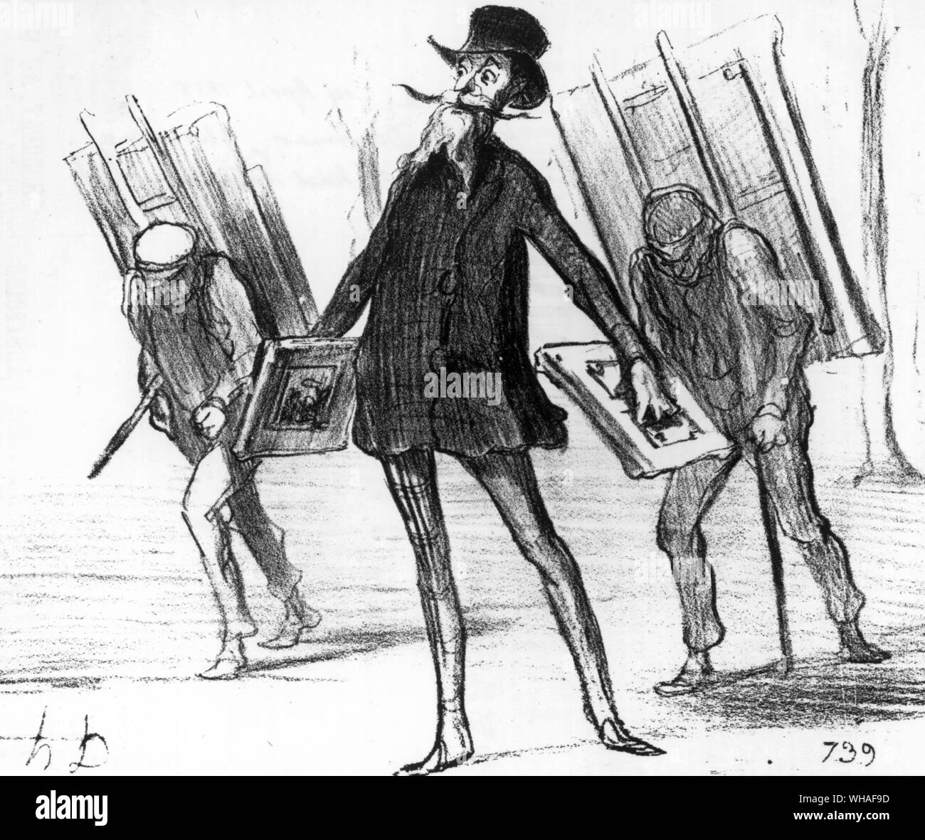 Von Le Charivari 14 April 1855. Karikatur von Honoré Daumier zeigt der Künstler, deren Arbeit durch den Salon Jury akzeptiert worden war Stockfoto