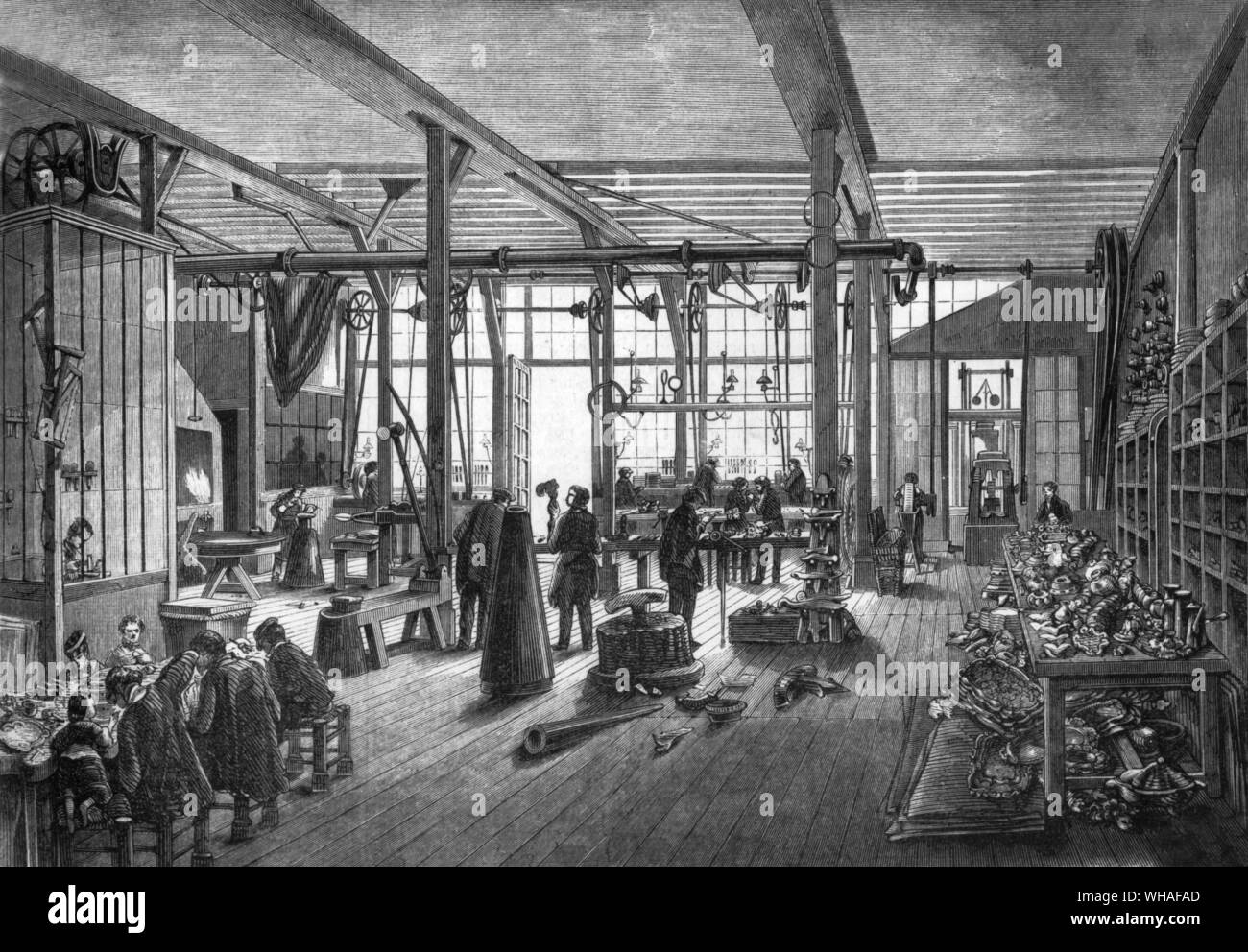 Szene in der Werkstatt für die Herstellung von galvanischen oder versilberte Waren in Paris. Stockfoto