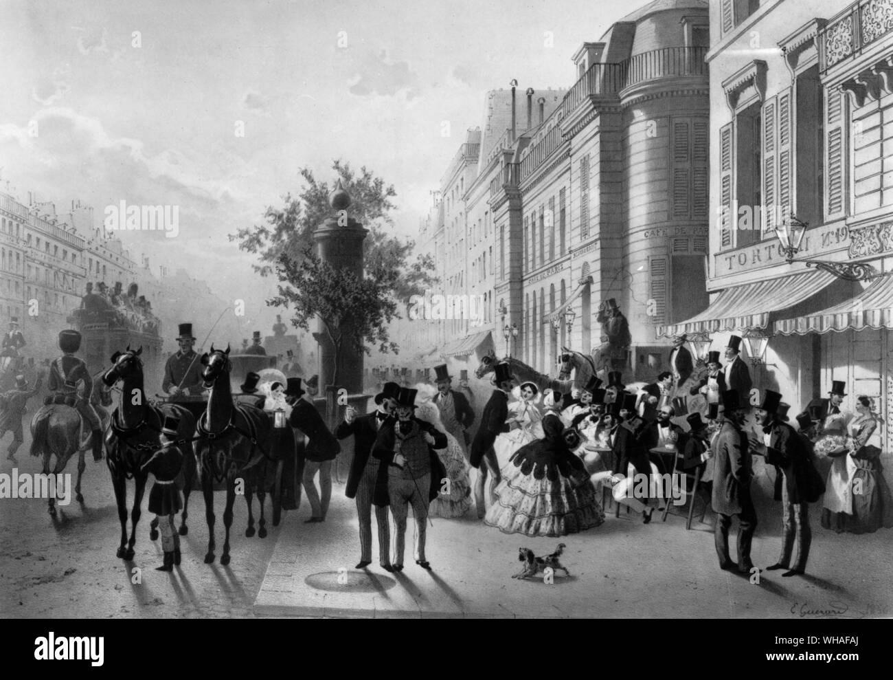 Das Cafe Tortoni in Paris von der Lithographie von Eugene Gueraud Stockfoto