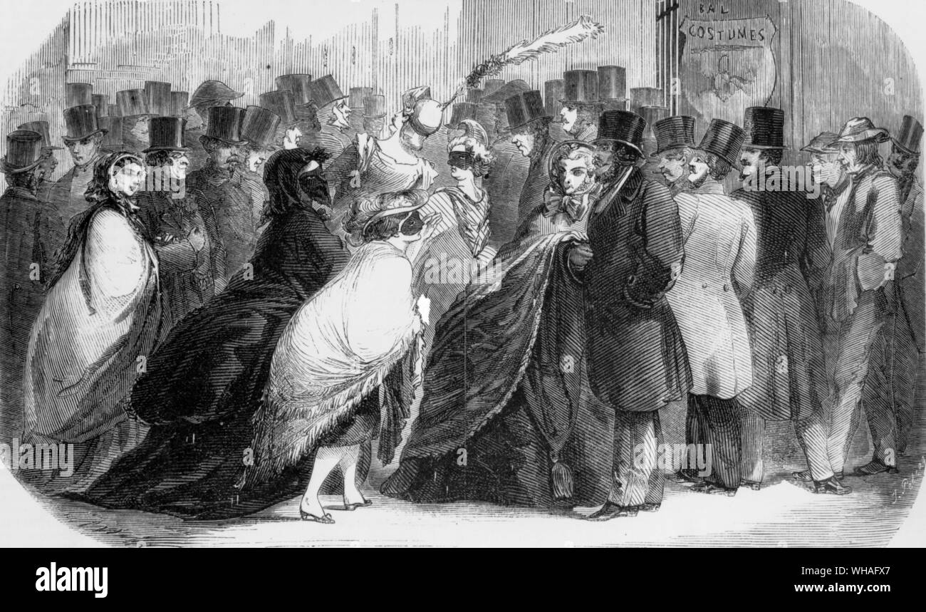 Von L'Illustration 26. Februar 1859. Die Passage de l'Opera am Tag der Fancy Dress Ball an der Academie Imperiale de Musique. Paris Stockfoto
