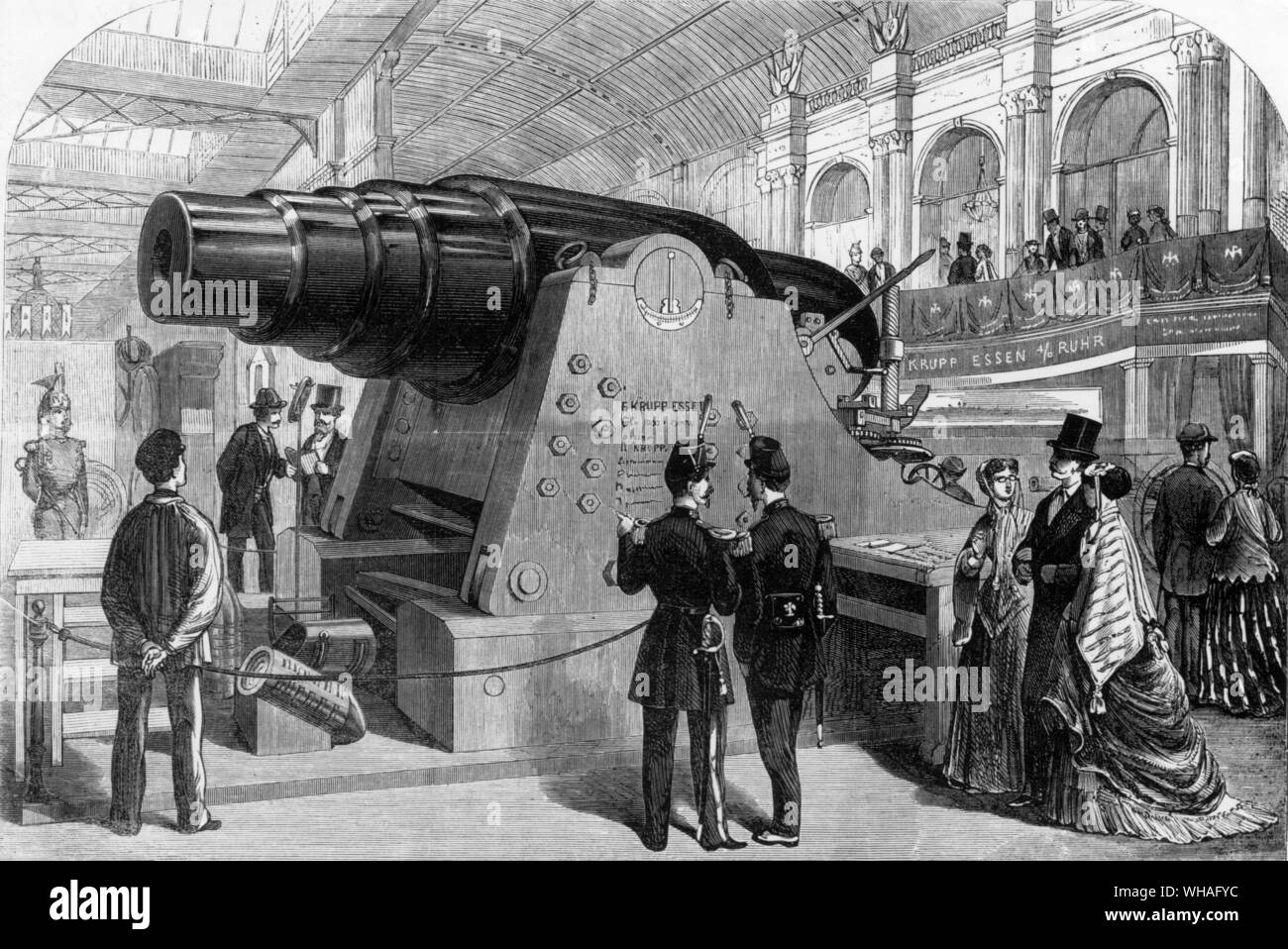 Die Krupp Kanone auf der Pariser Weltausstellung. 1867. Die Krupp große Waffe präsentiert vom Hersteller M Krupp in Essen an den König von Preußen. Stockfoto
