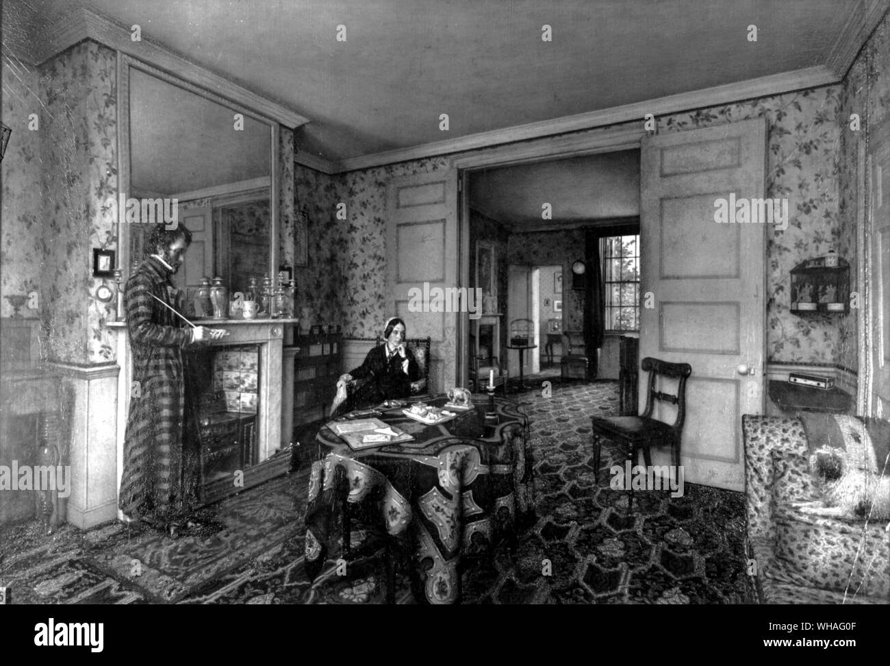 Ein Chelsea Interieur. Herr und Frau Thomas Carlyle zu Hause 1858. von Robert Tait Stockfoto