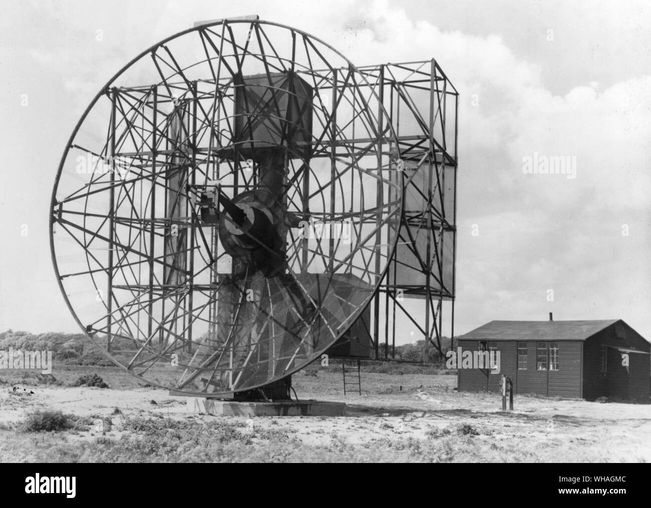 Radar in Großbritannien. Die Fighter Richtung Antenne System, das eine endgültige GC 1 Struktur und die Drehung des Zahnrads auf die montiert ist ein 30-Fuß-Durchmesser paraboloid Stockfoto