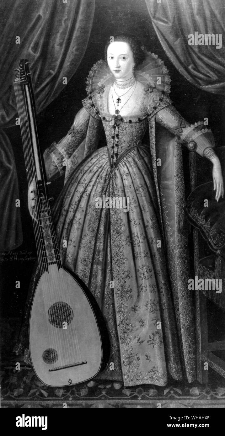Lady Mary Sidney Holding einen Bogen Laute Stockfoto