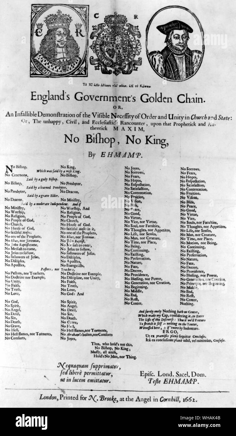 Die Regierung Englands goldene Kette oder Kein Bischof, kein König. Gedruckt in 1662 Stockfoto