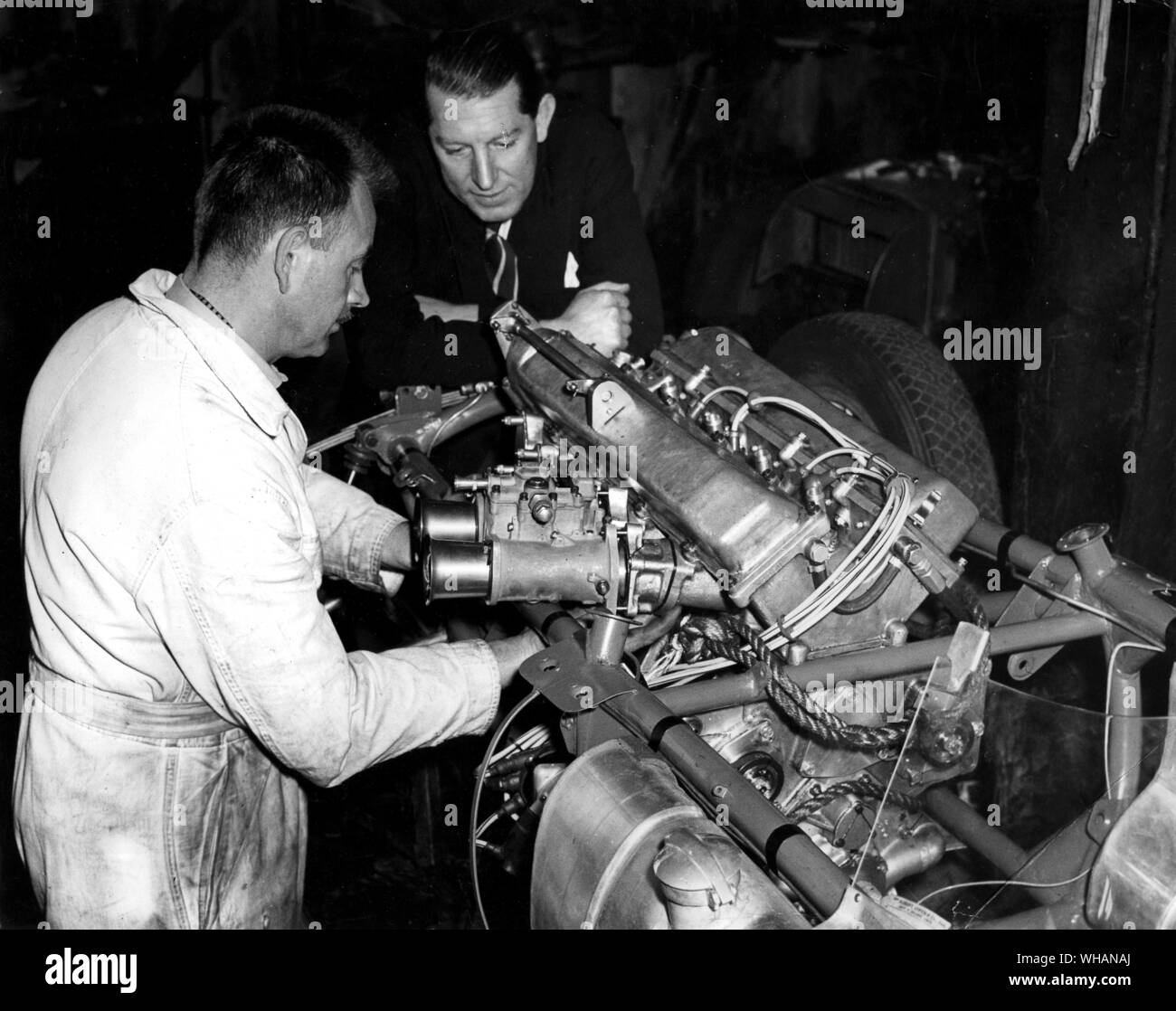 Motor der BRM Formel 1 Cooper von Stirling Moss in Monaco Grand Prix 1959 gefahren werden Stockfoto